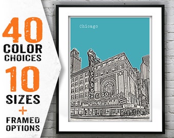 Chicago Theatre Poster Chicago Illinois Skyline Art Print Item T1559