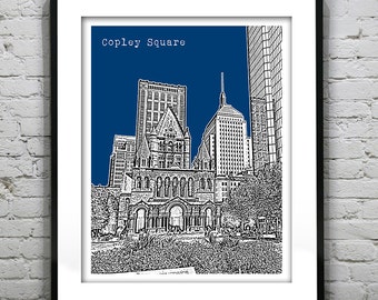 Boston MA City Skyline Poster Art Print Massachusetts Copley Square Trinity Church Item T4429