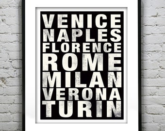 Italy City Subway Poster Print Art Typography Print Europe