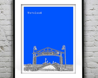 Waveland Mississippi Skyline Poster Art Print MS Version 1