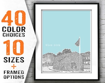 Glen Rock New Jersey Skyline Poster Print Art NJ Item S5066