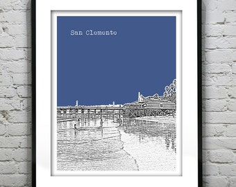 San Clemente California Skyline Poster Print Art California CA