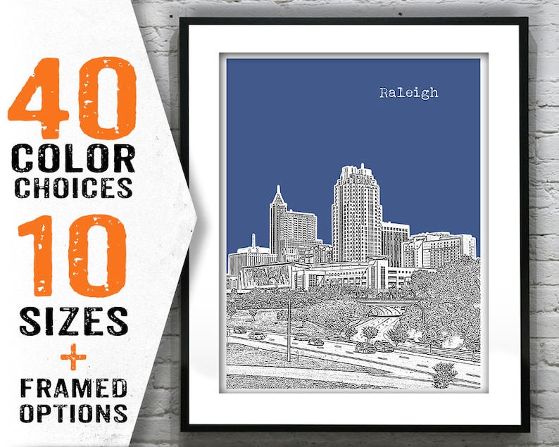 Raleigh Skyline Poster Art Print North Carolina NC Item T1412 Etsy