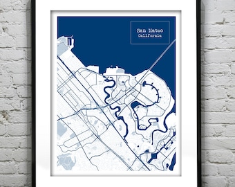 San Mateo California CA Blueprint Map Poster Art Print - Several Sizes Available Item T1163