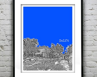 Delft Netherlands City Skyline Poster Art Print