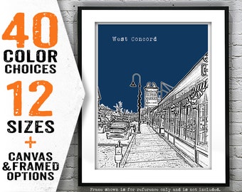 West Concord Skyline Poster Art Print Massachusetts MA Old North Bridge Item T4629
