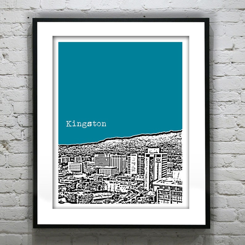 Kingston Jamaica Poster Art Print Skyline Tropical Beach Item Etsy