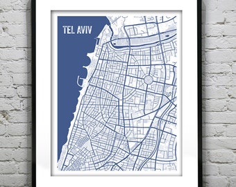 Tel Aviv Israel Blueprint Map Poster Art Print Item T4345