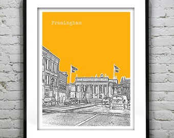 Framingham Massachusetts Skyline Poster Art Print MA Item T1283