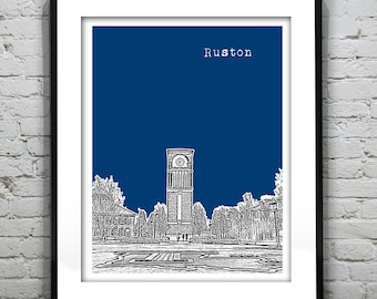 Ruston Poster Art Louisiana Skyline Print LA Version 2