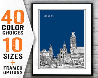 Moline Illinois Poster Skyline Art Print IL Item T1540