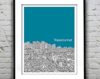 Vancouver BC Poster Print City Skyline Canada Art Print British Columbia T5551