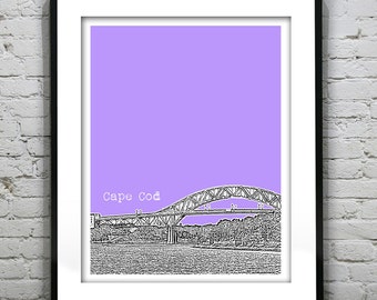 Cape Cod Skyline Poster Art Print  Massachusetts MA Bourne Bridge Item T4270