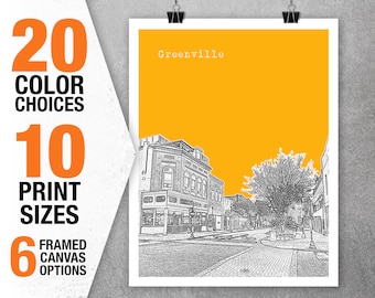 Greenville North Carolina City Skyline Poster Art Print NC Item T5289