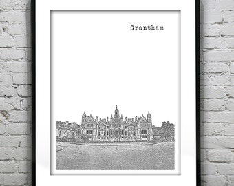 Grantham England Skyline Poster Art Print Britain England UK Harlaxton Manor Version 1