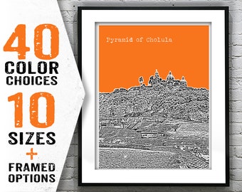 Pyramid of Cholula Skyline Print Mexico Item T1963