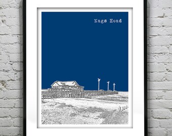 Nags Head Poster Art Print Skyline North Carolina NC Version 3 Jeanette's Pier