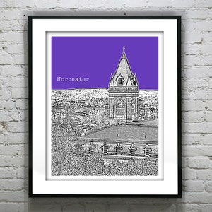 Worcester Skyline Poster Art Print Massachusetts MA College of Holy Cross Item T1236