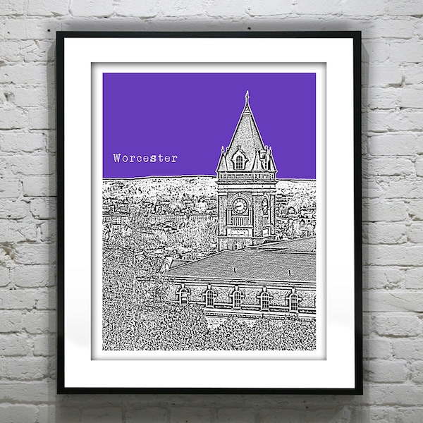 Worcester Skyline Poster Art Print Massachusetts MA College of Holy Cross Item T1236