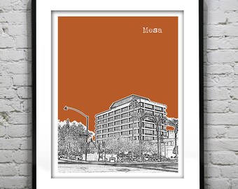 Mesa Arizona Downtown Poster Print Art Skyline Version 3