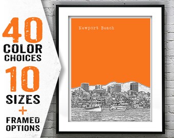 Newport Beach California Skyline Art Print Poster CA Item T1931