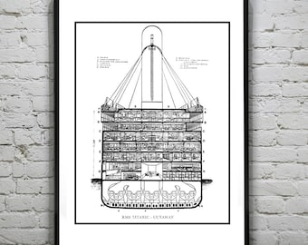 Titanic Cutaway Art Print Poster Vintage Illustration Item T2577