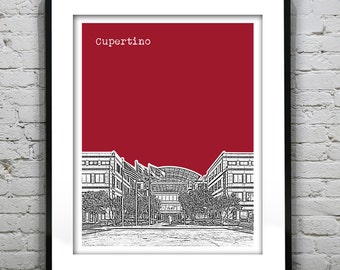 Cupertino California Skyline Art Print Poster CA Version 1
