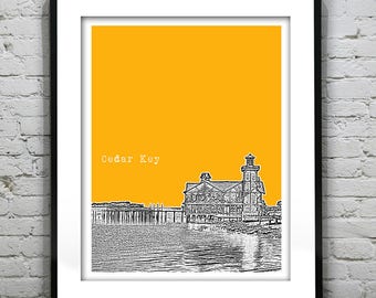 Cedar Key Florida Skyline Poster Art Print  Image Item T1075