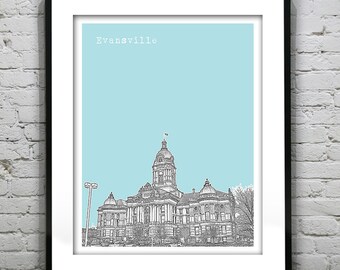 Evansville Indiana Poster Art Skyline Print IN Version 3 Old Courthouse