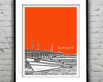 Newport California Skyline Art Print Poster CA Version 1 Newport Pier