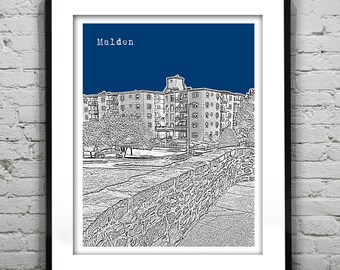 Malden Massachusetts Skyline Poster Art MA Item T4375