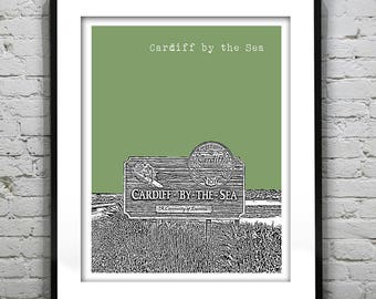 Cardiff by the Sea California Skyline Poster Art Print California CA
