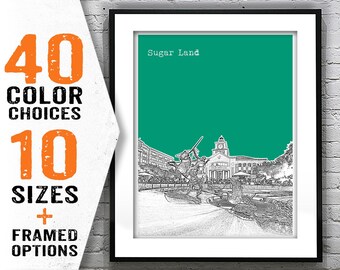 Sugar Land Skyline Poster Art Print Texas TX Item T2090
