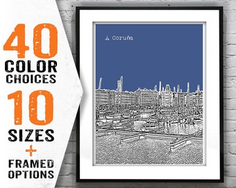 A Coruña Spain City Skyline Poster Art Print Item T1680