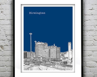 Birmingham Alabama Poster Art Print Skyline Version 1