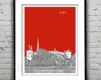 Riga Latvia Skyline Poster Art Print Version 2