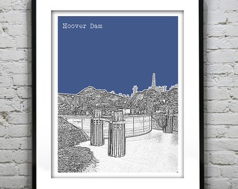 Hoover Dam Skyline Poster Art Print Nevada NV
