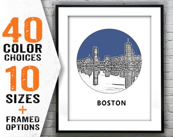 Boston Skyline Poster Art Print Massachusetts MA Round Item T1758
