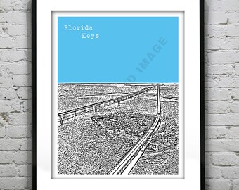 Florida Keys Overseas Highway Skyline Poster Art Print Key West Marathon Key Largo