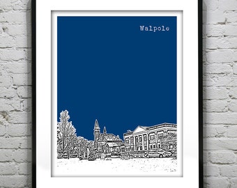 Walpole Massachusetts Skyline Poster Art Print MA