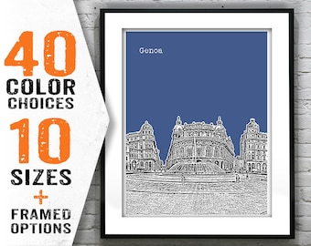 Genoa Skyline Art Print Poster Italy Item T1691