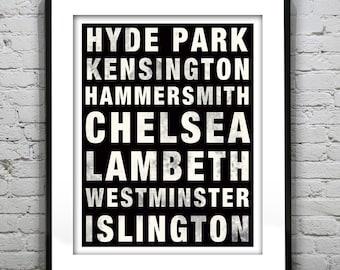 London England Subway Poster Art Print England UK Chelsea Lambeth Westminster Hammersmith Item 2304