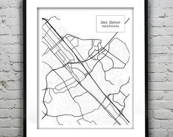 San Mateo California CA Blueprint Map Poster Art Print - Several Sizes Available Item T1165
