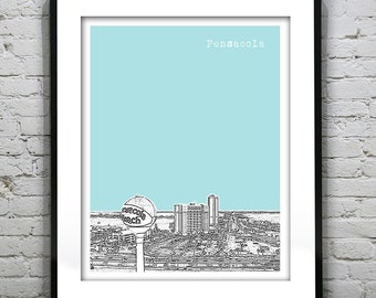 Pensacola Florida City Skyline Poster Art Print Florida FL Beach Ball Version 2