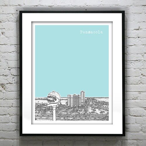 Pensacola Florida City Skyline Poster Art Print Florida FL Etsy