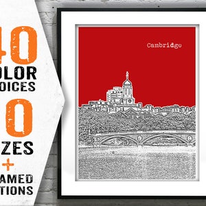 Cambridge Skyline Poster Art Print Charles River Massachusetts MA  Item T1352