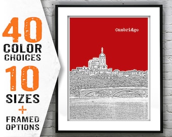Cambridge Skyline Poster Art Print Charles River Massachusetts MA  Item T1352