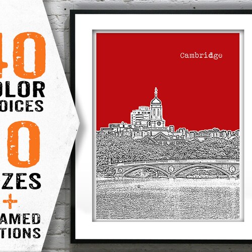 Cambridge Skyline Poster Art Print Charles River Massachusetts Etsy