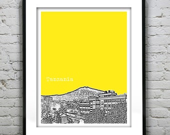 Arusha North Tanzania Skyline Poster Art  Mount Meru