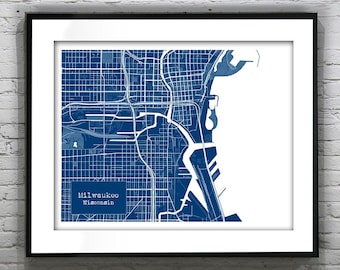 Milwaukee Blueprint Map Poster Art Print Wisconsin WI Several Sizes Available